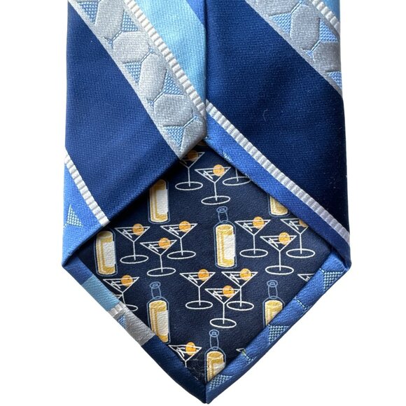 Nicole Miller NY Bartender All Silk Tie MARTINI Glass Blue Stripe Novelty 60" - Picture 4 of 9